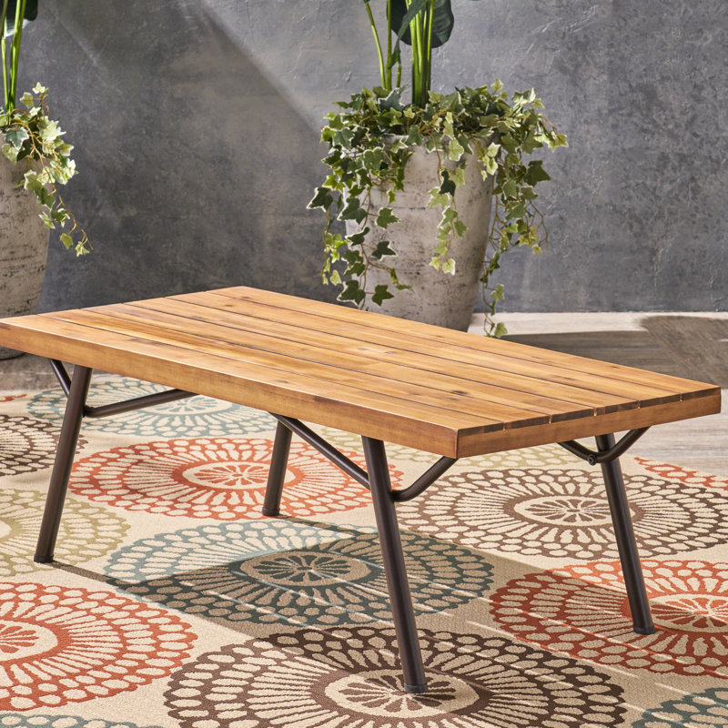 Table basse en bois avec supports en fer rustique, finition, hauteur 18,14 po x largeur 50 po 23,5 po profondeur table contemporaine, pieds en métal, l P H