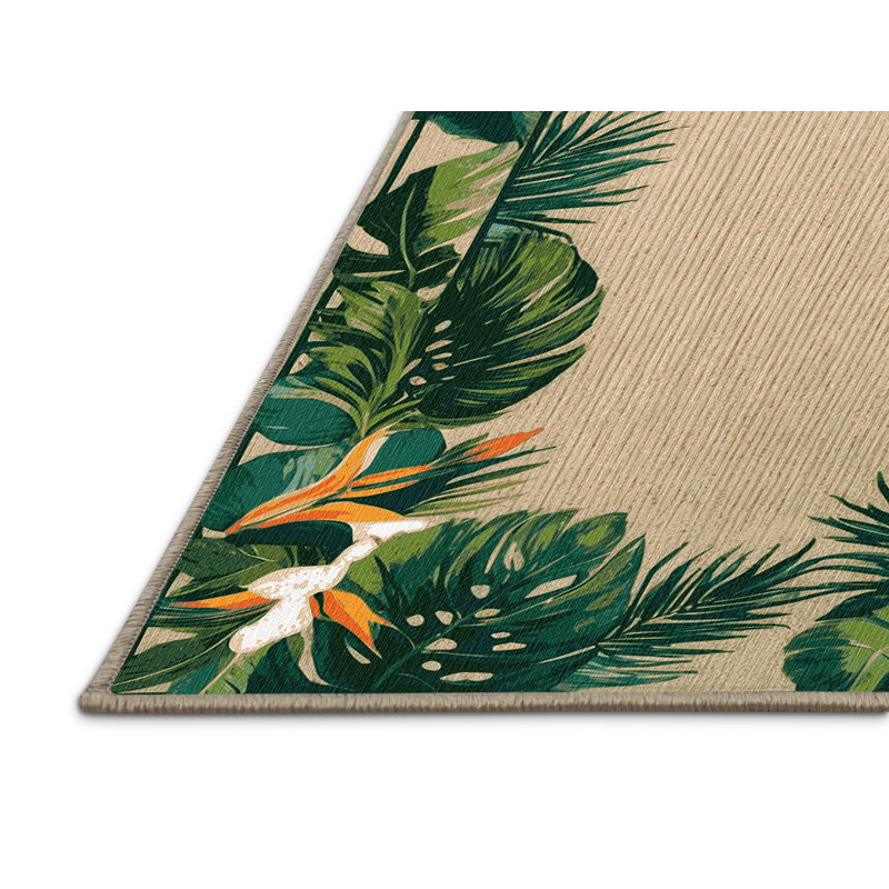  Tapis bord de mer lavable à bordure tropicale, Rectangle 4pi x 6 pi