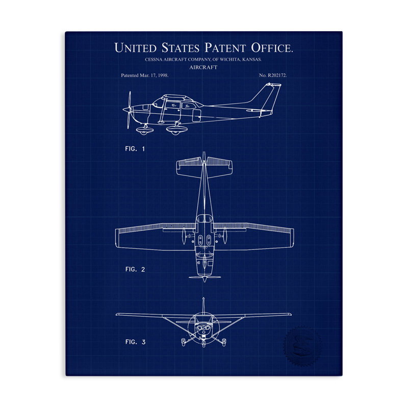 Art mural sur toile par brevet d'avions par Karl Hronek, H 20 po x l 16 po