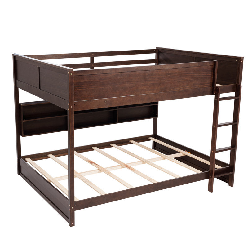 Kelment Queen over Queen Bunk Bed with Storage Shelves | USB Charging Ports, Space-Saving Design for Bedroom & Dorm, Wood