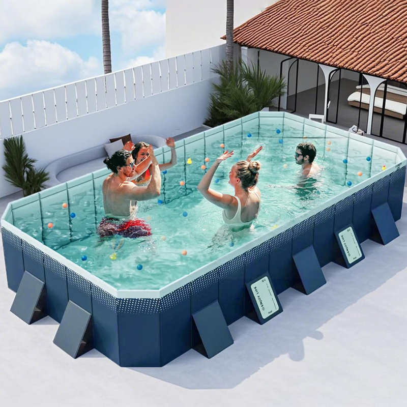 Piscine pliable non gonflable avec matériau en PVC durable pour la famille, piscine extérieure facile à installer
