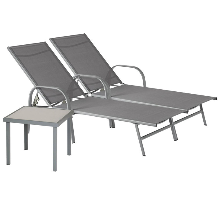 Sussex Sun Loungers and Table Set - 2 Garden Adjustable Loungers with 1 Side Table - Modern Design