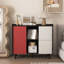 Buffet Buffet, armoire de rangement noire avec portes rouges, 2 tiroirs avec panneau unique et 2 compartiments de rangement ouverts, armoire de bar moderne pour la cuisine, la salle à manger,-245157814