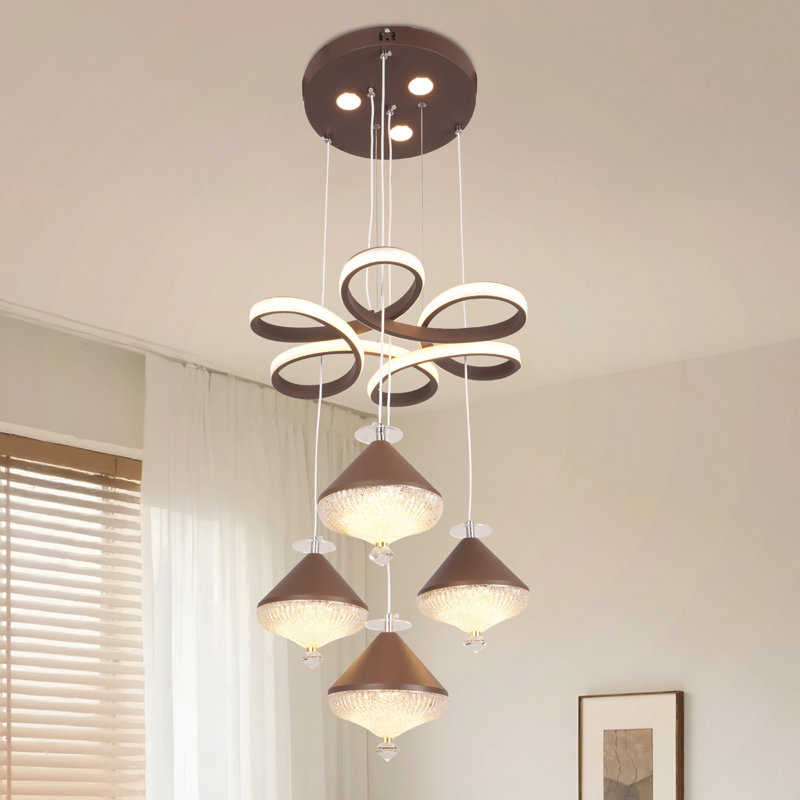Lustre en grappe moderne à 4 lumières de 16,5 po avec 3 lumières DEL, hauteur réglable