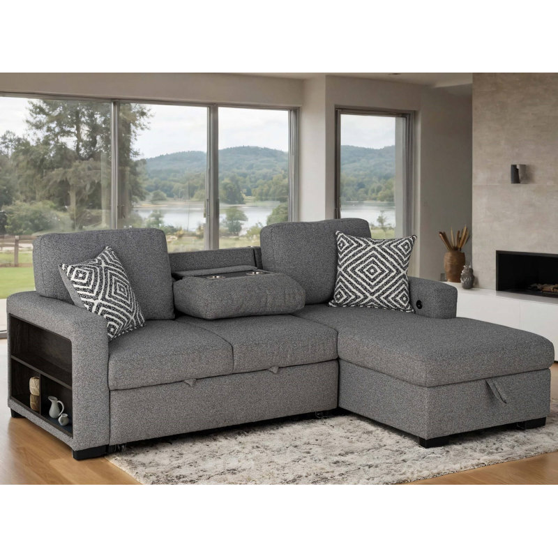 93.4" W Contemporary Right-Chaise Sectional, Gray, Right Hand Facing
