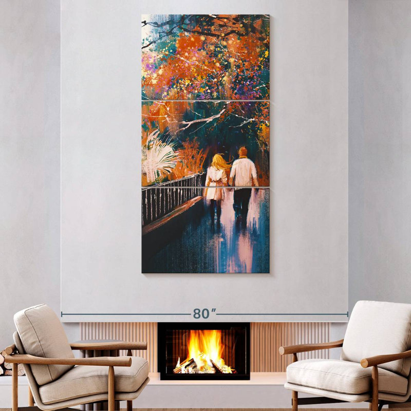 Couple Autumn Stroll, 80" H x 39" W