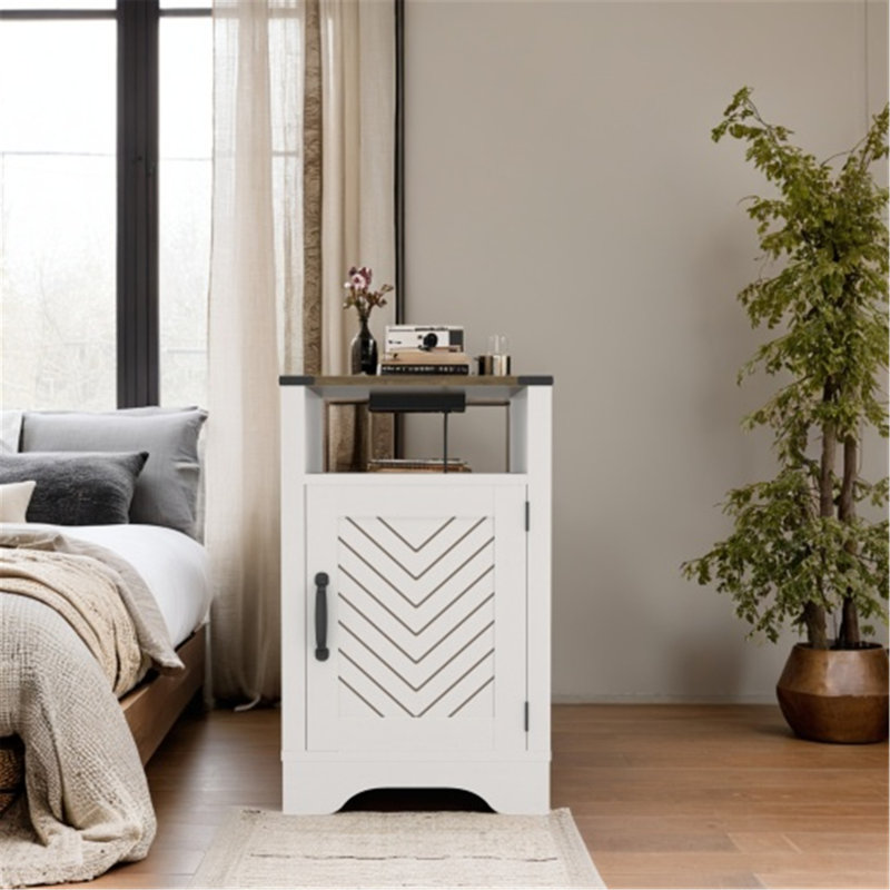 Table de chevet polyvalente en bois avec prises électriques et rangement abondant, Individuel