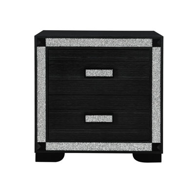 Table de chevet anthracite, chambre à coucher, design contemporain, 2 tiroirs, joints, détails pailletés, style moderne, rangement à tiroirs, finitions, bois massif +