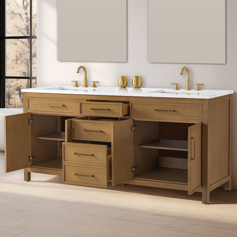Meuble-lavabo double 72 po Reajean, Caramel