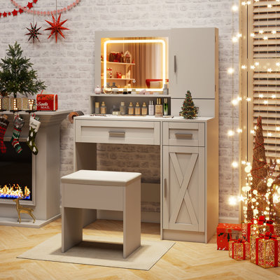 Farmhouse Vanity Set W/mirror & Lights 3 Lighting Modes & Adjustable Brightness