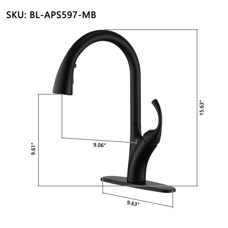 Boyel Living Pull Down Spray Kitchen Faucet, Matte Black
