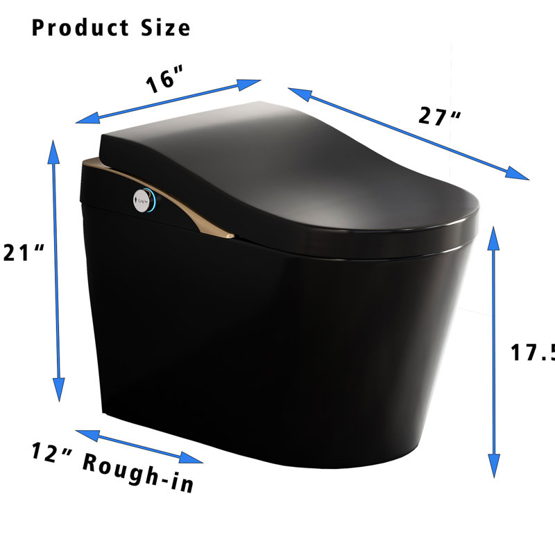 Modern Bidet Toilet With Auto Flush, Open/Close, Heated Seat, Warm Water Wash And Dry, Foam - Black, Contemporary Look, Porcelain Body, 17.5 Inches Comfort Height, Siphonic Jet Technology