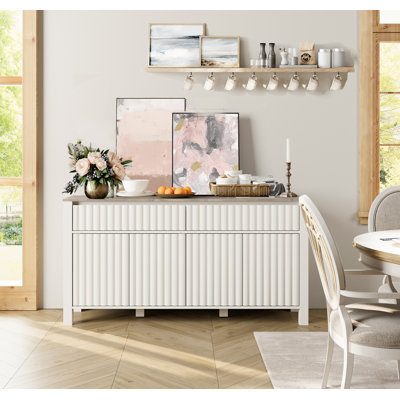 Buffet Wrought Studio ™, armoire-bar 57 pouces avec tiroirs et tablettes réglables, armoire de rangement, console, cuisine, salle à manger, salon, blanc