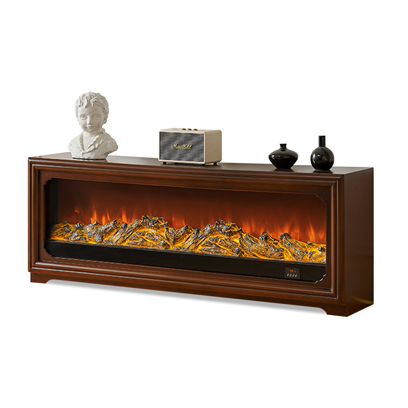 Brown Solid + Manufactured Wood Freestanding TV Cabinet Fireplace, 23.62" H x 47.24" W x 12.99" D, Brown