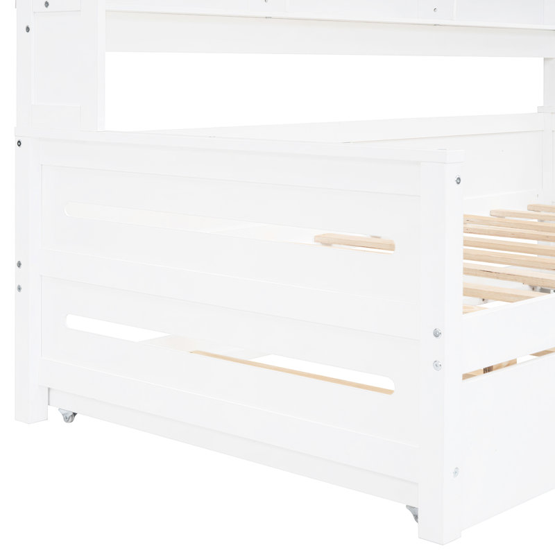 Twin Size Daybed With Trundle And Storage Cabinet, Space Saving Bed - Compact White Built-In Cabinet Shelf Strong Practical