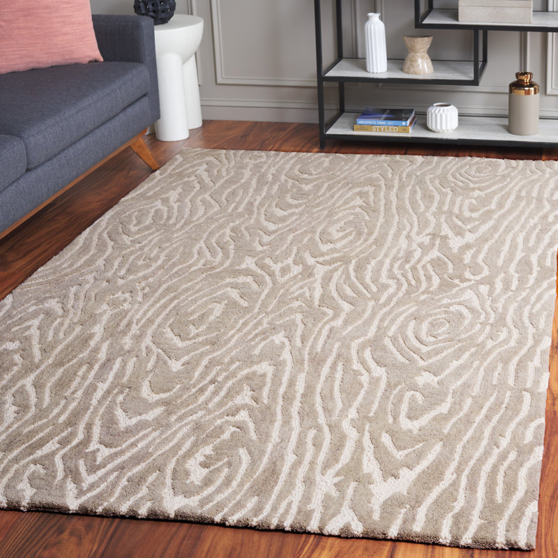 Kristal Ebony Hand Tufted Wool/Cotton Abstract Rug in Grey/Ivory/Beige, Rectangle 5' x 8'