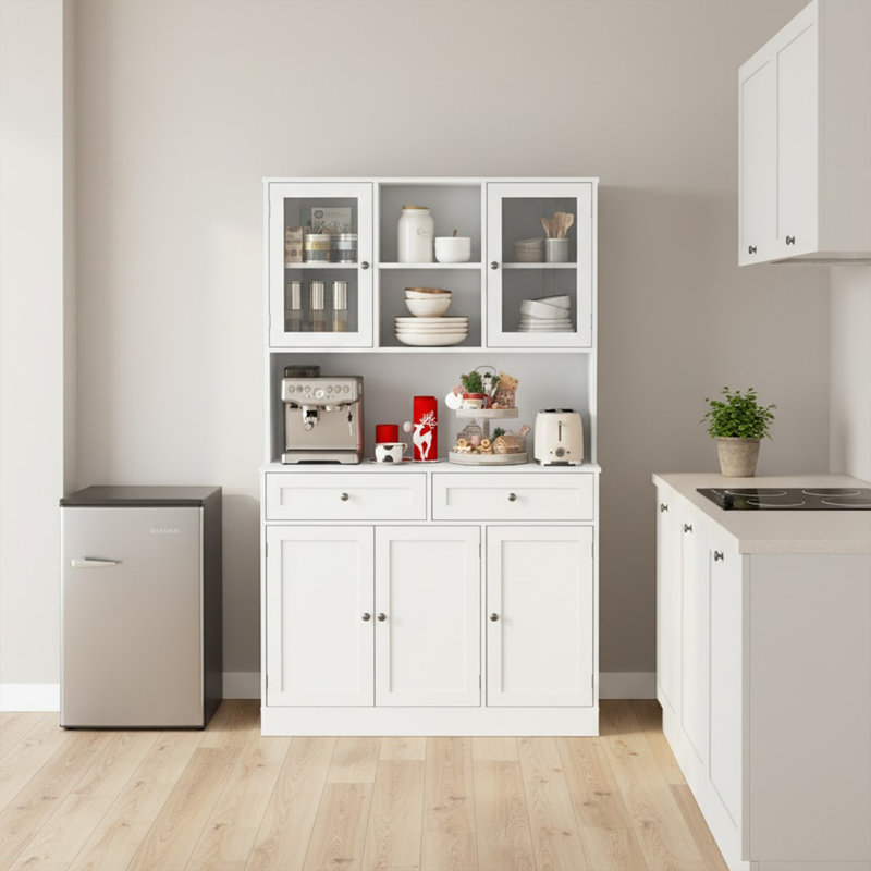 Armoire de cuisine 67,9 po avec tablette à micro-ondes, tiroirs et portes de rangement