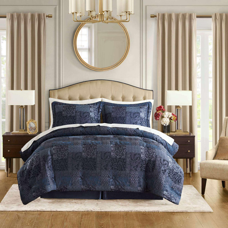 4 PCS King Comforter Set Navy, King Comforter + 3 Additional Pieces