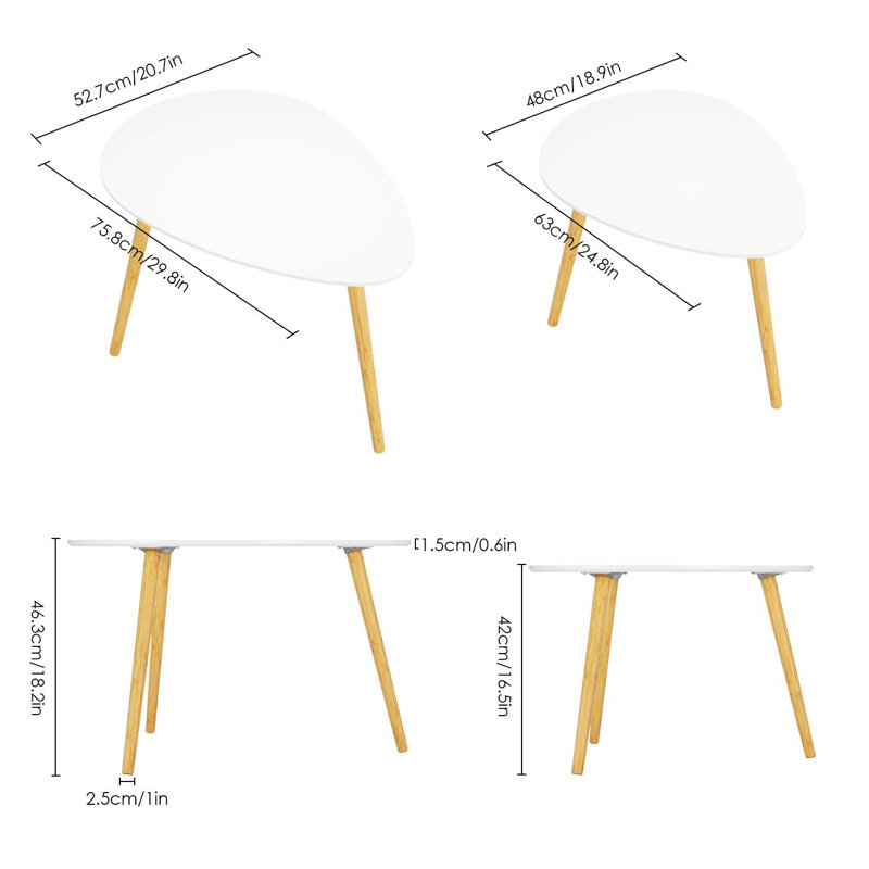 Three Leg Coffee Table, 46.23" H x 75.8" W x 52.7" D, White