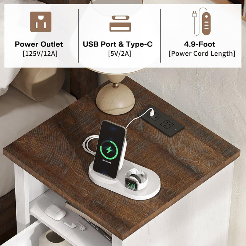 Table de chevet avec station de charge, table de chevet avec ...