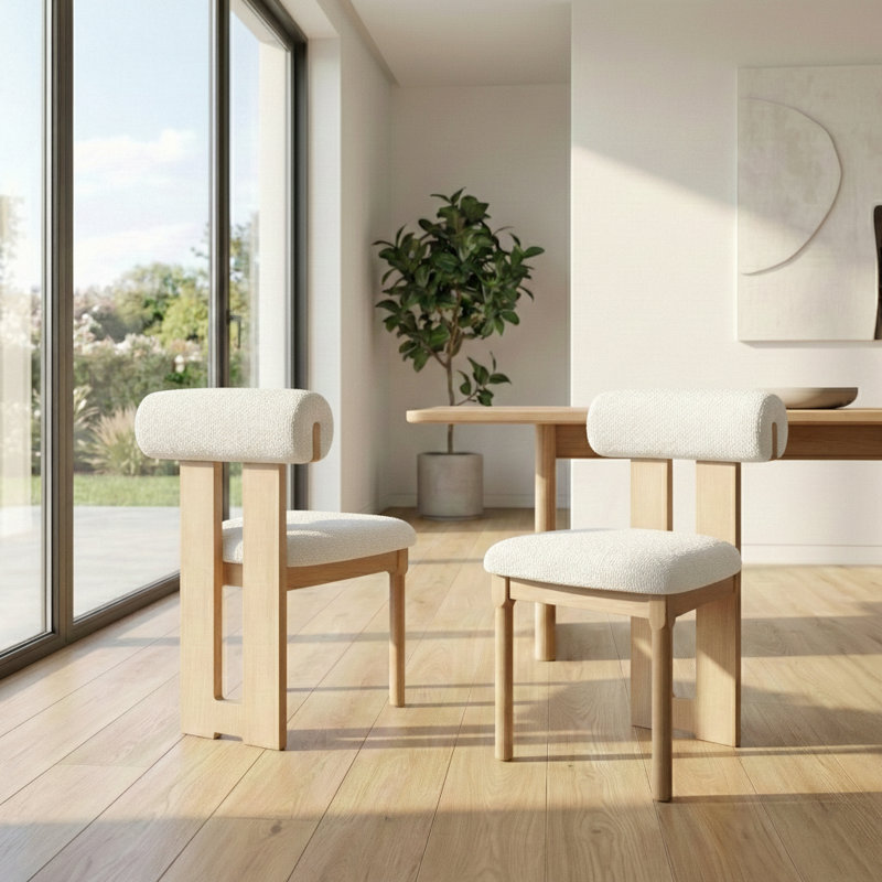 Chaise en bois massif Abentego, 2, Beige