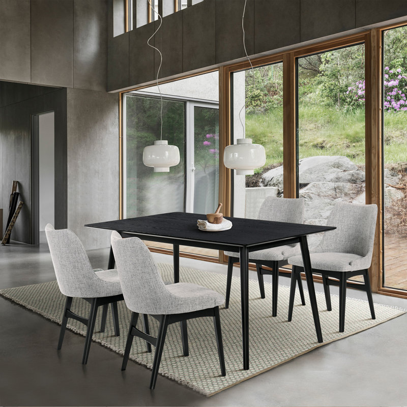 Menominee 4 - Person Solid Wood Solid Wood Top Four Leg Dining Set, Grey/Black, Black