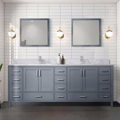 Double Basin Bathroom Vanity 84" Wide X 22" Deep, Carrara Marble Top