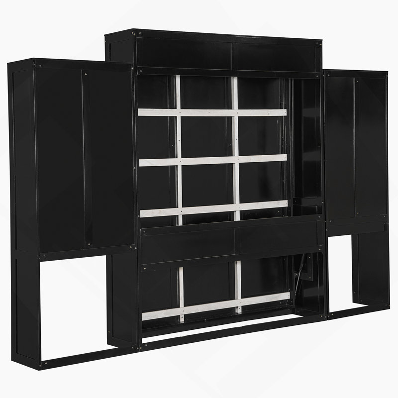 Grand lit escamotable avec bureau, coiffeuse et armoires, espresso, Espresso