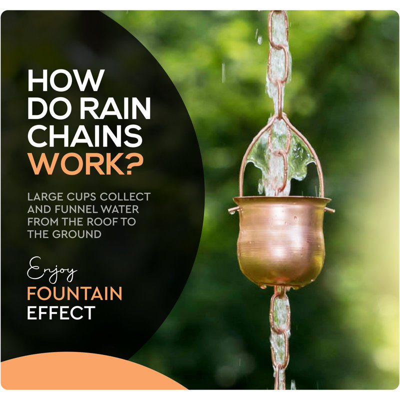Marrgon Marrgon Copper Rain Chain with Pot Style Cups for Gutter Downspout Replacement
