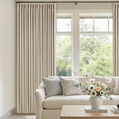 2 Panels（1 Pack) Two-layer Design 100% Blackout Memory Trained Pinch Pleated Farmhouse linen curtains for Dining Living Room bedroom 