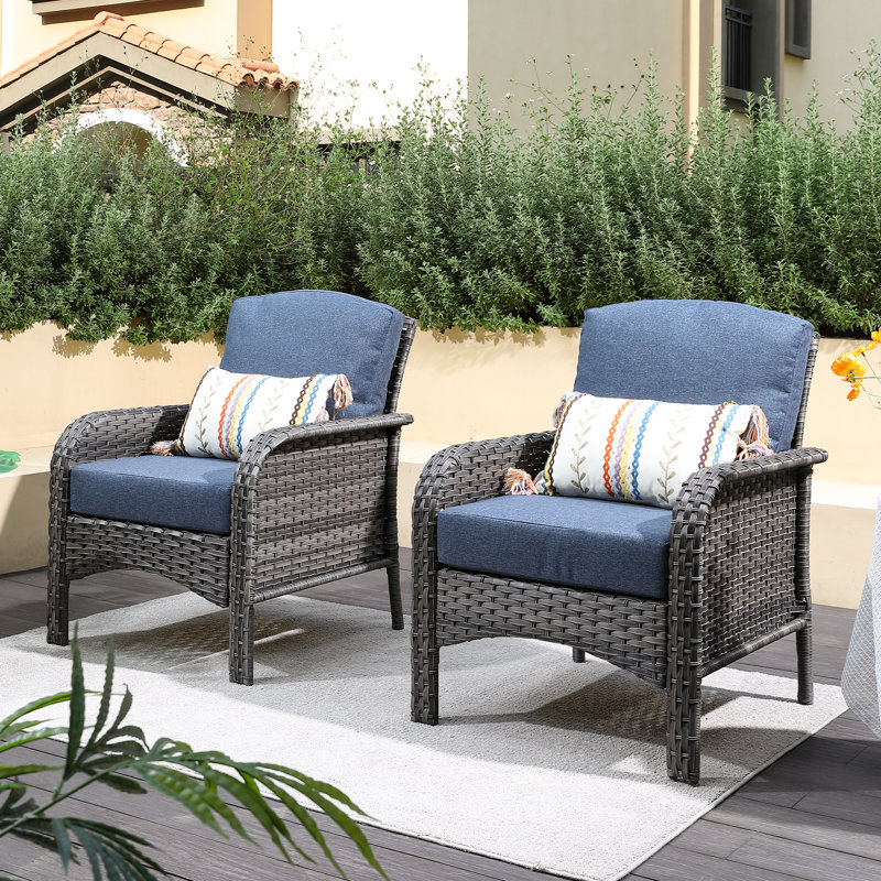 Gretna Wicker Outdoor Lounge Chair, Denim Blue, Gray