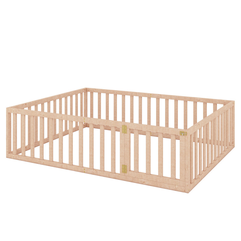Wood Daybed Frame With Fence, Natural, Queen