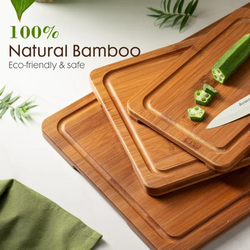 Ensemble de planches à découper en bambou profondément carbonisé avec support de rangement en bois, planches à découper réversibles pour charcuterie - cadeau idéal pour la fête des Mères