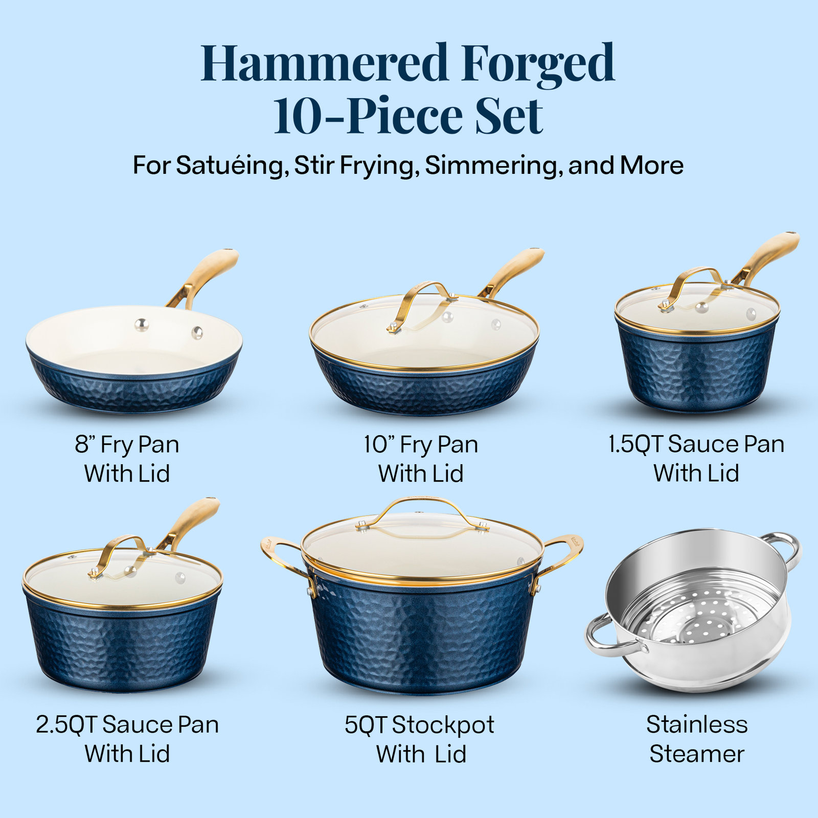 Gotham Steel Original 10-Piece Set, Navy