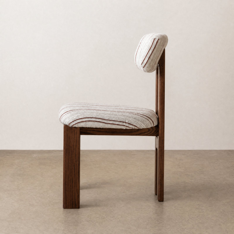  Chaises de salle à manger rembourrées en chêne massif, Beige/Red Linen