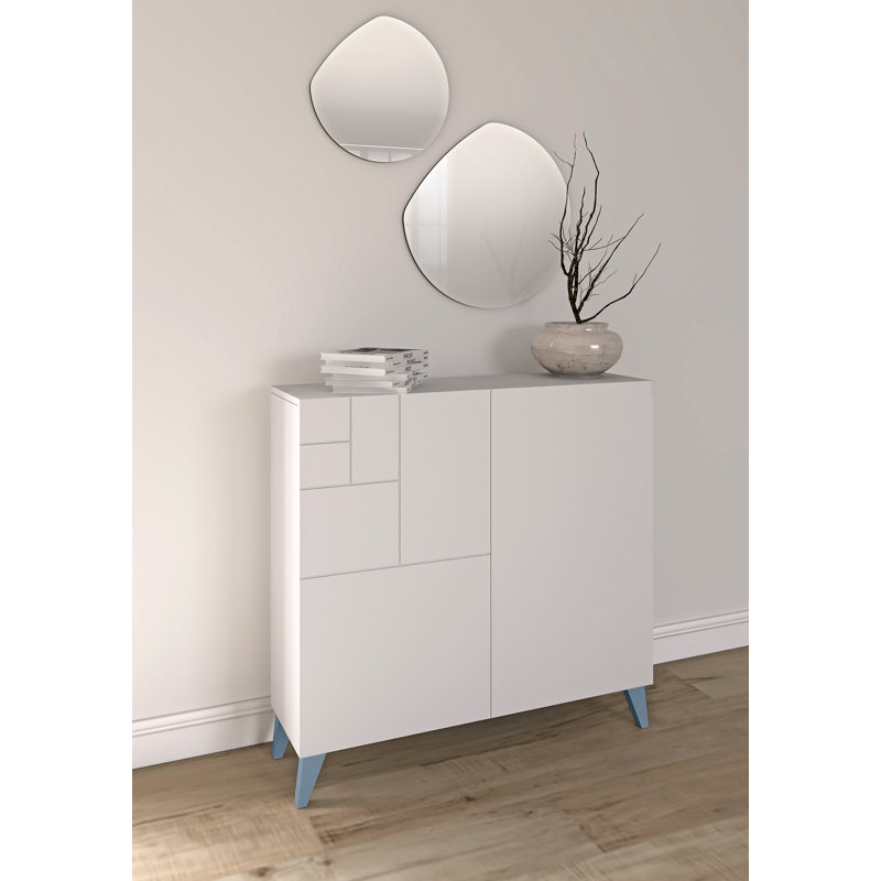 12 Pair Shoe Storage Cabinet, White/Blue