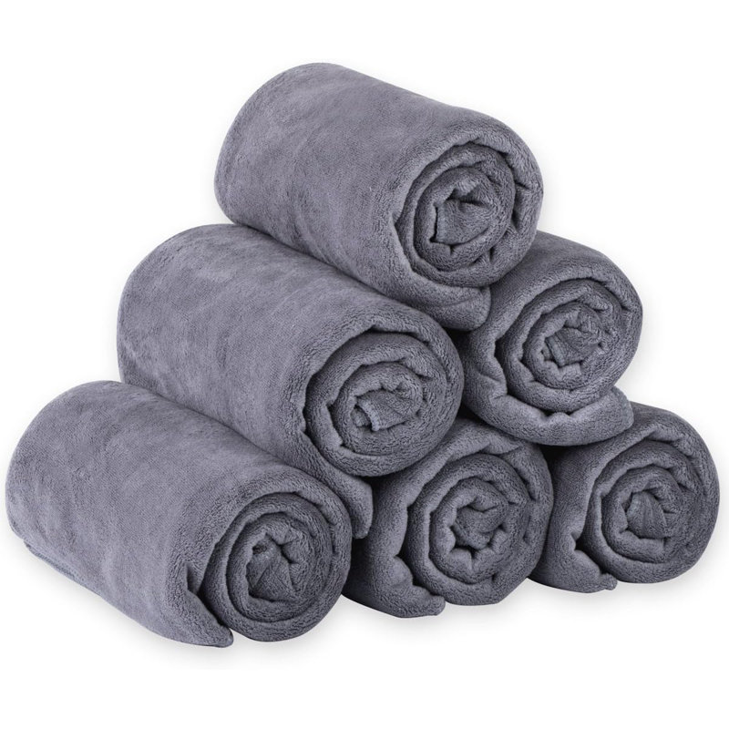 Microfiber Bath Towel Sets (6 Pack, 27" X 55") -Extra Absorbent, Fast Drying, Multipurpose For Swimming, Fitness, Sports, Yoga, Grey 6 Count