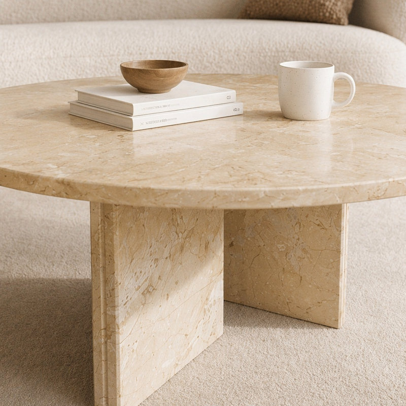 Petite table basse en marbre naturel Glod Yellow Beige, pierre naturelle, 12.6" H x 27.6" W x 27.6" D