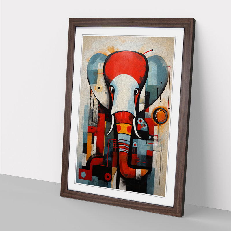 Elephant Constructivism Art - Framed Print, 64cm H x 46cm W x 2cm D, Walnut