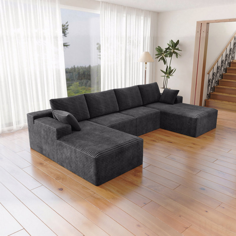 Siège de canapé modulaire modulaire, canapé rembourré et compressé pour le salon, la chambre à coucher, un appartement, aucun assemblage requis, combinaison gratuite de 4 pièces, tissu en velours côtelé moelleux