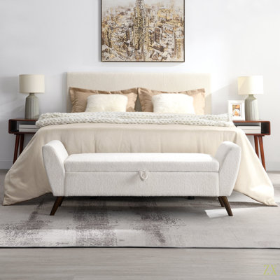 Banc de rangement moderne de 60 po avec pieds en bois Mid-Centruy, banc avec rangement pour le salon et la chambre à coucher, rembourré confort