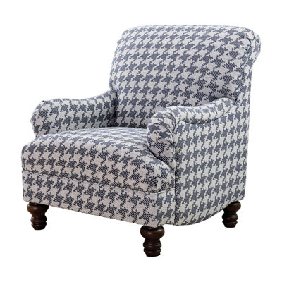 Blue Upholstered Armchair With Classic English Arms And Turned Legs For Sitting Den Accent Chair Upholstery, High Back, Brown Finish