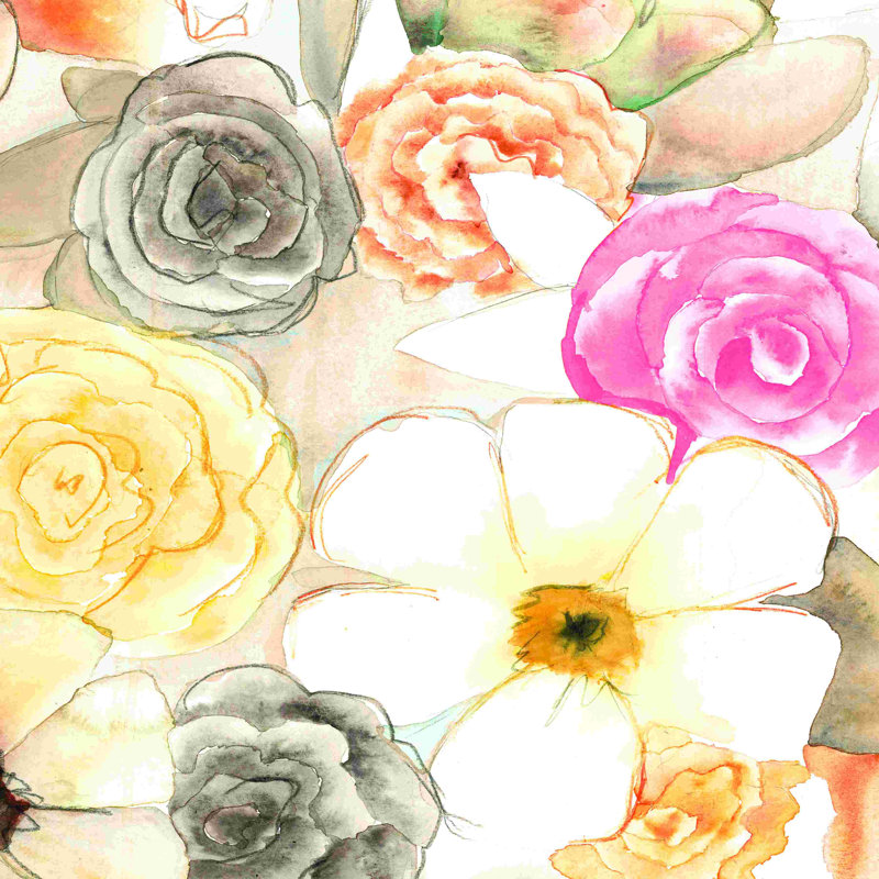 Aquarelle peinte fleur rose 4, H 12 po x l 12 po