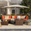 Ensemble de conversation modulaire en rotin pour 4 personnes avec coussins-570393813-562157633