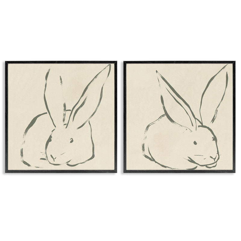 «Lapin au repos minimaliste», ensemble de 2 giclées par June Erica Vess, H 12 po x l 12 po, Giclée encadrée noir minuit