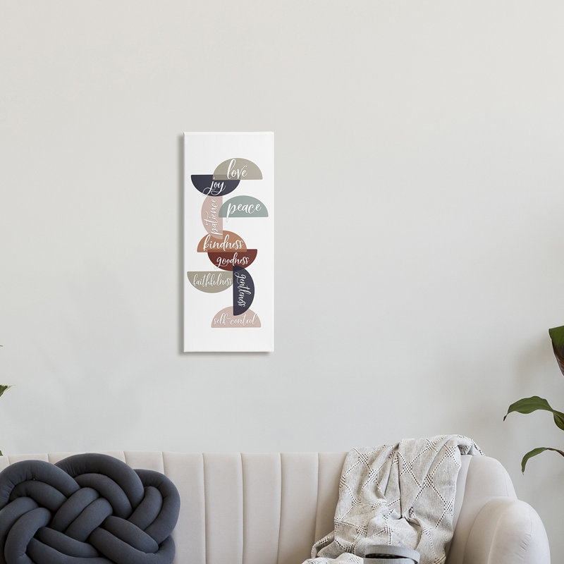 Love Joy Patience Peace Kindness Text Layered Half Circles - Art textuel, Toile tendue, H 24 po x l 10 po