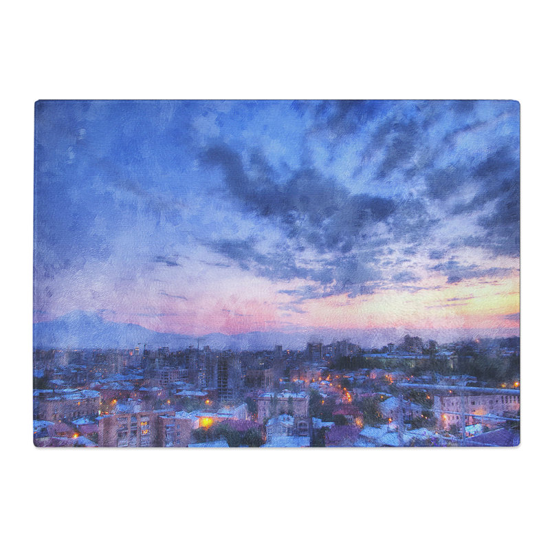 Yerevan Armenia Skyline Painting Chopping Board, 0.4cm H x 28.5cm W x 39cm L