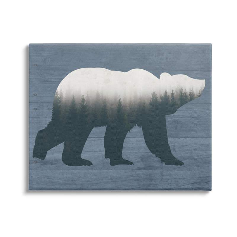 «Rustic Woodland Trees Bear Silhouette Grainy», impression sur toile, Toile tendue, H 16 po x l 20 po x P 1,5 po