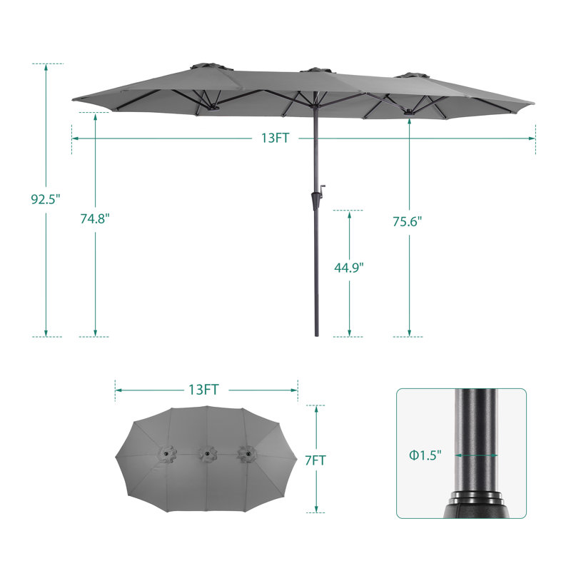 Parasol 13 x 7,2 pi, Gris
