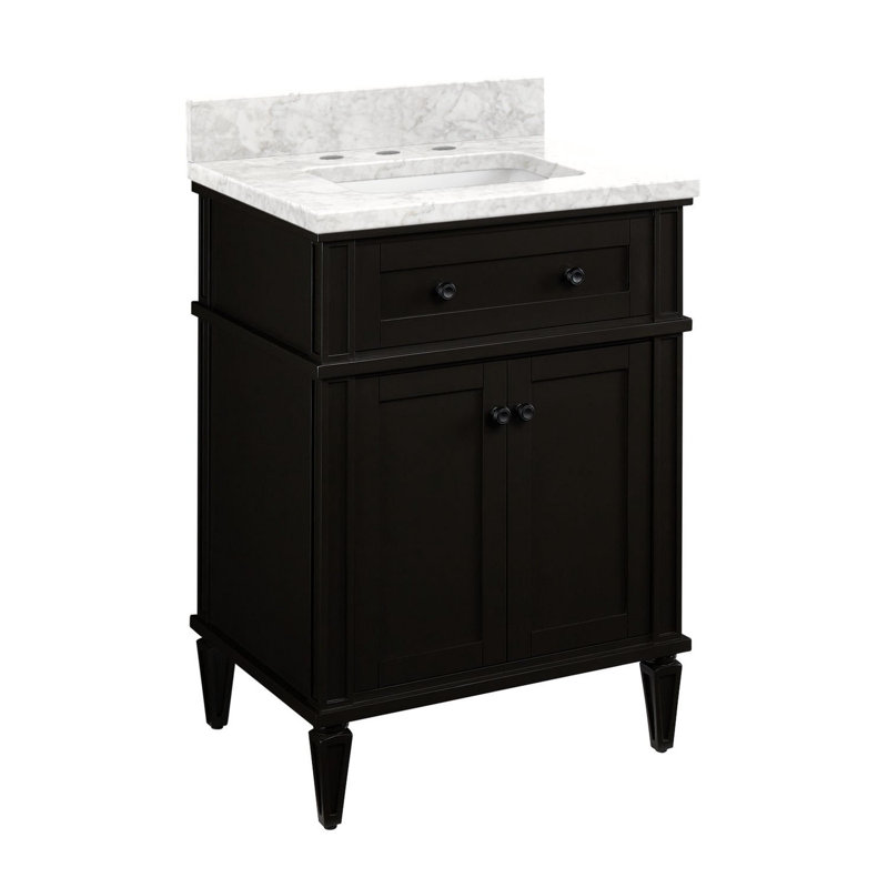 Elmdale 24" Freestanding Mahogany Single Basin Vanity Rectangular Undermount Sink, Carrara Marble, 8" Widespread